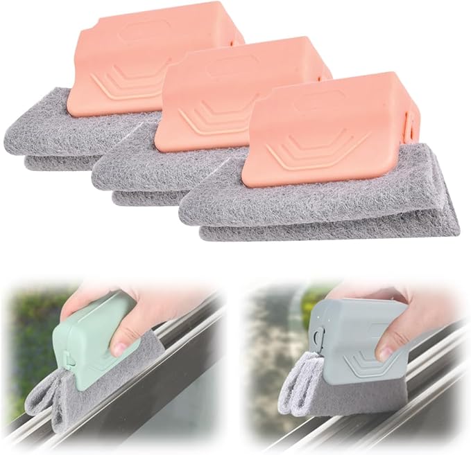 Magic Window Track Cleaner, 2026 New Window Groove Cleaning Brush Tools Set Cleaning Tools, Hand-held Window Track Cleaner Brushes for Window lides Gaps Tile Lines (Pink)