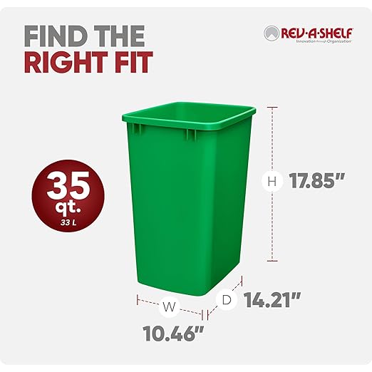 Rev-A-Shelf 35 qt Polymer Replacement Waste Container for Rev-A-Shelf Pullouts, Kitchen Cabinet Trash Can Recycle Bin, RV-35-19-2, Green (2-Pack)