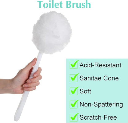 12 Pack Toilet Bowl Brush Soft Swab, 11 Inch Toilet Bowl Mops Cotton, White Reusable Long Plastic Handled Cleaners Scrubber Mop with Silk Cotton for Toilets, Sink, Bathtub, Without Cone Cup