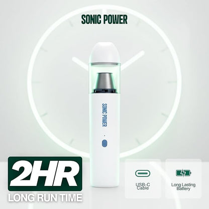 SonicPower Portable Cordless Car Vacuum, 15000Pa High Suction Handheld Vacuum Cleaner, 2-in-1 Vacuum & Blower, with 4 Attachments & Portable Storage Bag for Car, Home, Pet & Office (White & Blue)