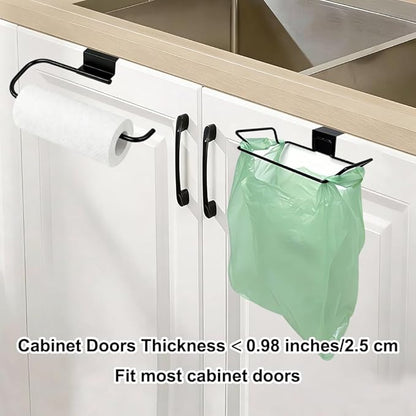Stainless Steel Cabinet Door Paper Towel Holder and Trash Bag Holder for Kitchen Cabinets Doors and Cupboards, Under Sink Paper Towel Storage and Garbage Bag Holder