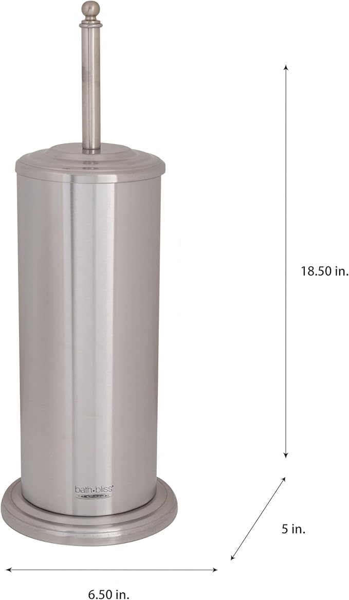 Bath Bliss Bathroom Accessories 3 Piece Trash Can, Plunger & Toilet Brush Combo Bath Set, Stainless Steel Silver (AZ-120001-SS)