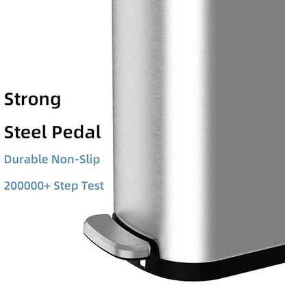 KSSKSS 2.6 Gallon Slim Bathroom Trash Can with Soft Close Lid, 10L Stainless Steel Garbage Can with Removable Liner Bucket, for Narrow Spaces,Bathroom, Bedroom (Silver)