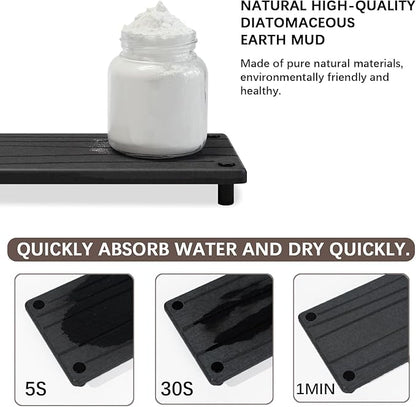Quick Dry Sink Caddy Kitchen Sink Organizer, Water Absorbing Stone Tray for Sink, Stone Drying Tray, Diatomite Faucet Mat & Protector, Dispenser Sponge Holder, Stone Soap Tray for Bathroom Counter