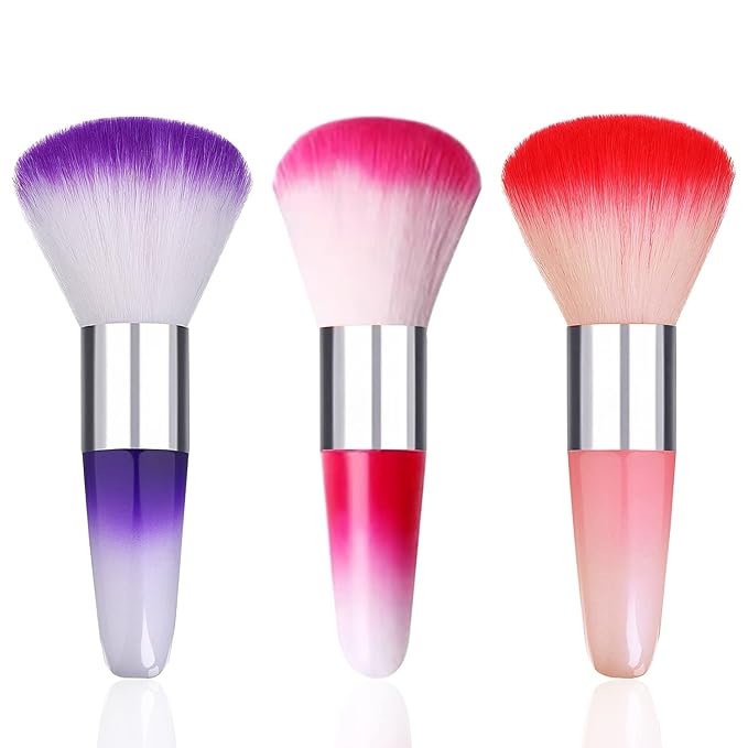 3Pcs Nail Brushes for Cleaning Powder, Makeup Brush Nail Clean Up Brush Acrylic Nail Brush Cleaner Nail Dust Brush Manicure Brush Nail Art Tools