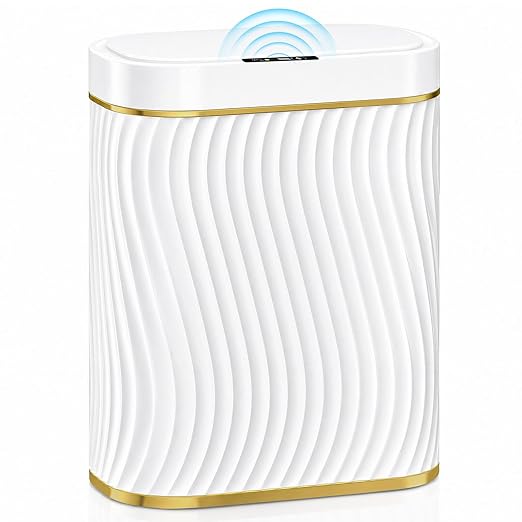 Bathroom Small Trash Can with Automatic Touchless Lid, 2.6 Gallon Smart Garbage Can Narrow Waterproof Trash Bin for Bedroom, Office, Living Room