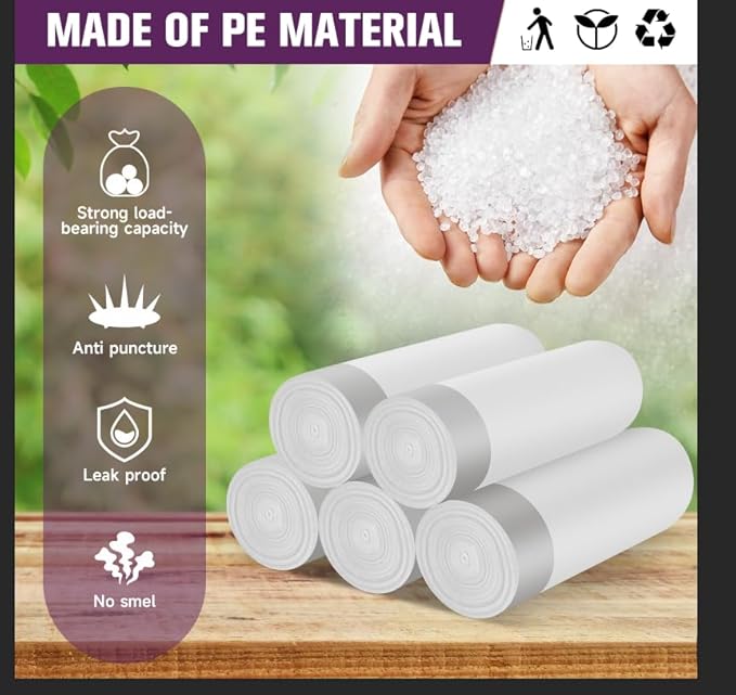 Small-Garbage-Bag 2-Gallon-Size Trash Bags Drawstring - Unscented Clear White Mini Bulk Drum Plastic Liners Recycling for Kitchen Office Bathroom Can Waste Basket, 5 Rolls, 120 Counts