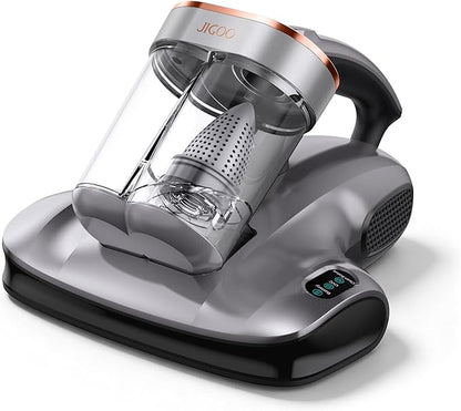 JIGOO 2-in-1 Mattress and Pet Hair Vacuum Cleaner, Bed Vacuum Cleaner with Dust Sensor, Ultrasonic and High Heating, Deep Cleaning Bed Vacuum for Sofa Bed Fabric Surface (S100 Cordless,Gray)