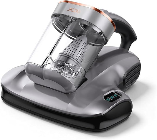 JIGOO 2-in-1 Mattress and Pet Hair Vacuum Cleaner, Bed Vacuum Cleaner with Dust Sensor, Ultrasonic and High Heating, Deep Cleaning Bed Vacuum for Sofa Bed Fabric Surface (S100 Cordless,Gray)