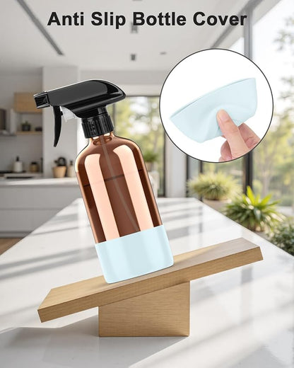 Bontip Amber Glass Spray Bottle with Silicone Sleeve Protection, 16 oz Refillable Spray Bottles for Cleaning Solutions, Plants, Aromatherapy, Facial Hydration (1, Blue, 16 oz)