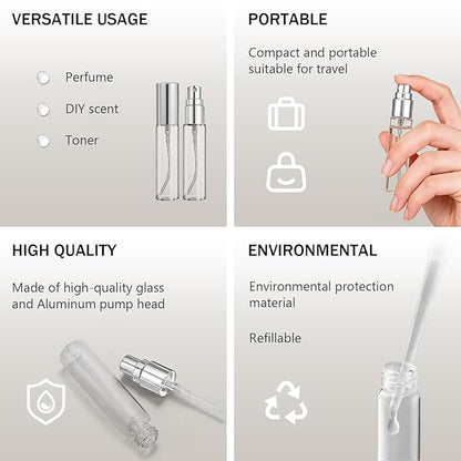 Elfenstal- NEW 6pcs Mini Clear 10ml 1/3OZ Atomizer Glass bottle Spray Refillable Fragrance Perfume Empty Scent Fine Mist Bottle Clean Cloth for Travel Party Portable Makeup Tool free Pipette