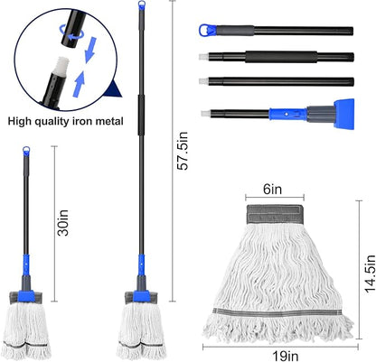KeFanta Heavy Duty Mops for Floor Cleaning,60" Commercial Industrial Mop with Long Handle, Looped-End String Cotton Wet Mop for Home, Kitchen, Garage, Office and Concrete/Tile Floor