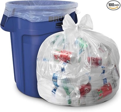 Aluf Plastics 44 Gallon 1.5 MIL (eq) Clear Heavy Duty Garbage Bags - 37" x 48" - Pack of 100 - For Industrial, Recycling, Storage, & Outdoor