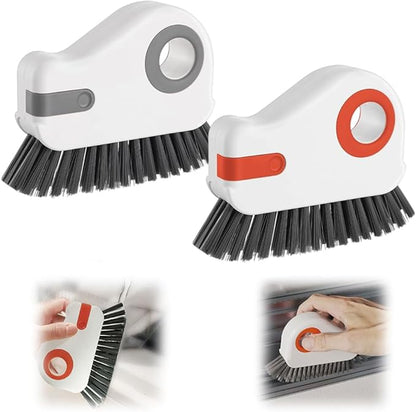 2 in 1 Groove Cleaning Brush Window Track Cleaning Tools, 2026 New Multifunction Hard Bristle Crevice Brush with Scraper for Shutter Door, Sliding Door, Window Sill, Window Seal (Orange+Gray)