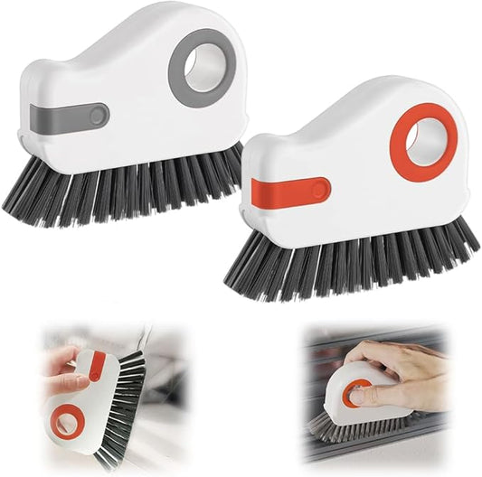 2 in 1 Groove Cleaning Brush Window Track Cleaning Tools, 2026 New Multifunction Hard Bristle Crevice Brush with Scraper for Shutter Door, Sliding Door, Window Sill, Window Seal (Orange+Gray)