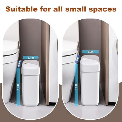 funest 2 Pack Bathroom Trash Can with Pop-Up Lid,3 Gallon & 2.7 Gallon Small Spaces Plastic Garbage Can,Slim Wastebasket for Bathroom, RV, Office, White