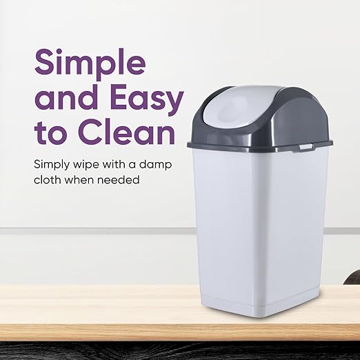 Superio Small 2.5 Gallon Plastic Trash Can with Swing Top Lid, Waste Bin for Under Desk, Office, Bedroom, Bathroom- 10 Qt, Beige/Brown (SmokeWhite/Grey)