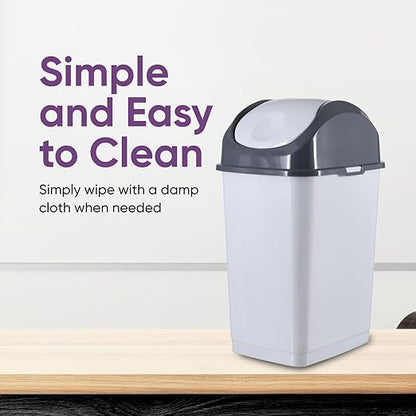 Superio Small 2.5 Gallon Plastic Trash Can with Swing Top Lid, Waste Bin for Under Desk, Office, Bedroom, Bathroom- 10 Qt, Beige/Brown (SmokeWhite/Grey)