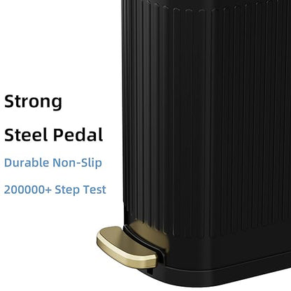 KSSKSS 2.6 Gallon Slim Bathroom Trash Can with Soft Close Lid, 10L Stainless Steel Garbage Can with Removable Liner Bucket, for Narrow Spaces, Bathroom, Bedroom (Matt Black)