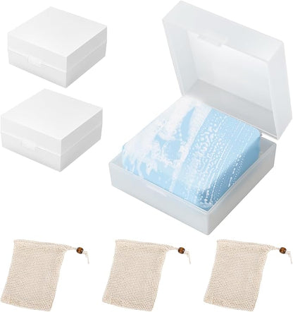 3PCS Travel Soap Case Compatible with DR. Squatch Soap Holder Container with Draining Pad & Lid, Fits Bars Square, Waterproof Portable Travel Holder for Bathroom Gym Camping Outdoor Use