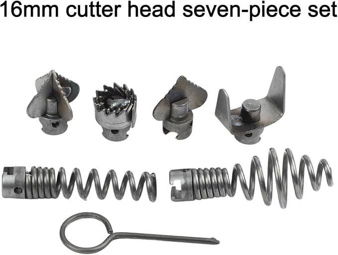 7-Piece Drain Cleaner Set With Rust-Resistant Cutter Heads Designed For Handling Various Clog Types In Residential And Commercial Drainage Systems(A)
