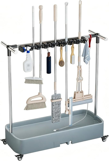 SARKEY Mop Broom Organizer With Wheels,Rolling Janitor Cart With Wheels,Freestanding Housekeeping Storage,With Drip Tray,For Garage,Garden,Schools Hotels,Closet,Cabinet(70x40x96cm(28x16x38in))
