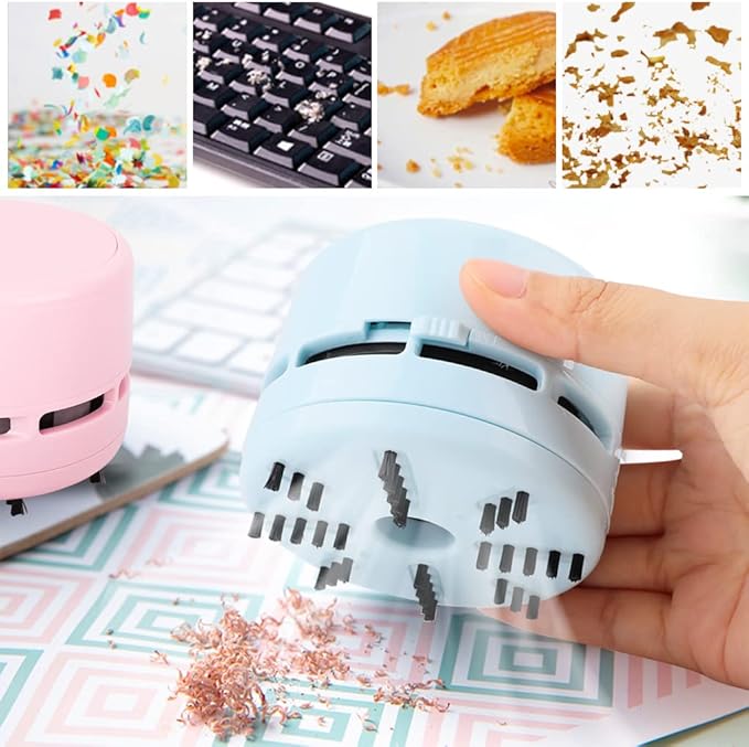 2Pcs Mini Crumb Vacuum Cleaner Portable Desktop Sweeper Handheld Cordless Multifunction Cleaning(Black+Blue)