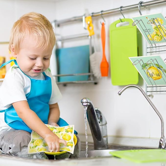 Swedish Dishcloths for Kitchen | 6 Pack Floral Reusable Paper Towels Washable | Swedish Dish Towels | Non-Scratch Cellulose Sponge Cloths | No Odor, Biodegradable Cleaning Cloths, Lemon