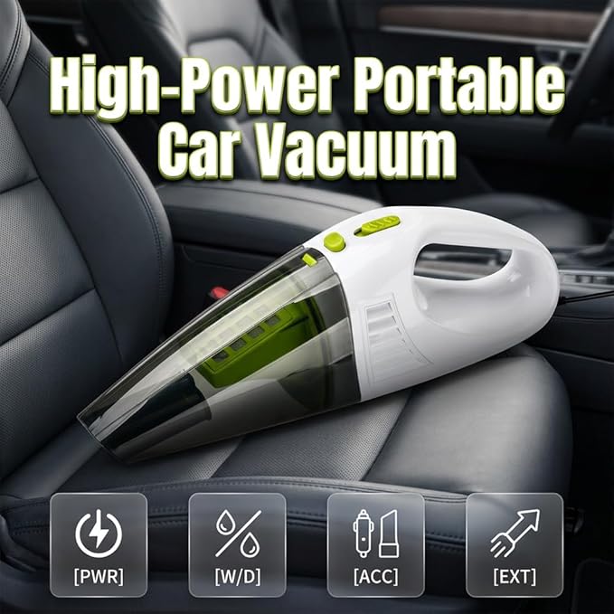 Handheld Vacuum 4500Pa Powerful Suction Car Vacuum Cleaner, Wet & Dry Use with Washable Filter, Portable Hand Vacuum with Anti-Backflow Dust Cup for Car Interior & Home Cleaning (White, Cordless)