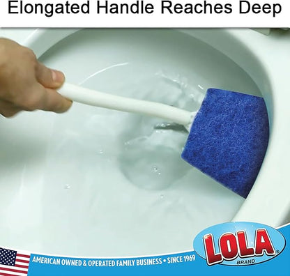 LOLA Bath & Toilet Bowl Scrubber Brush w/Comfort Handle, 2 Pack, w/Hang Hole. Non-Scratch, Removes Rings w/Scrubbing Pad, 2 Pack