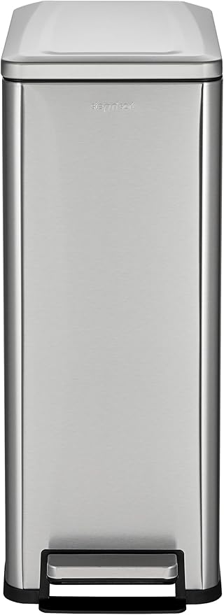 Step N’ Sort Slim Dual Recycling Bin 43L (2 x 21.5L) – Soft Close Kitchen Trash Can – Space Saving Stainless Steel – Removable Buckets