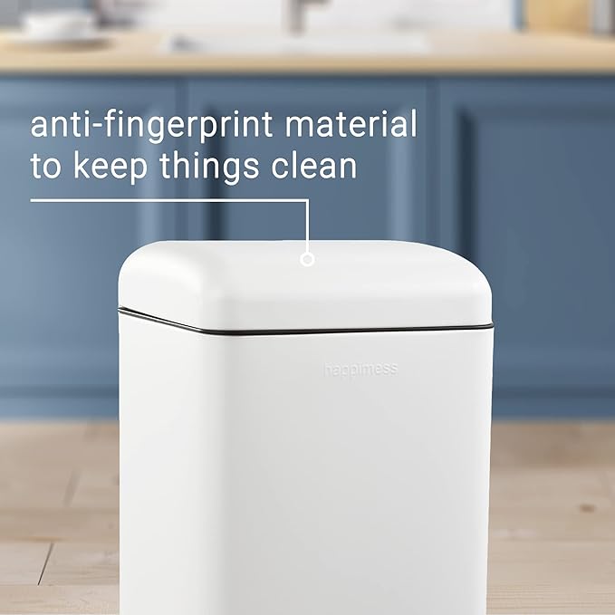 happimess HPM1007A Betty Retro 8-Gallon Step-Open Trash Can with Soft-Close Lid, Fingerprint Resistant, Modern, Minimalistic for Home, Kitchen, Laundry Room, Office, Bedroom, Bathroom, White
