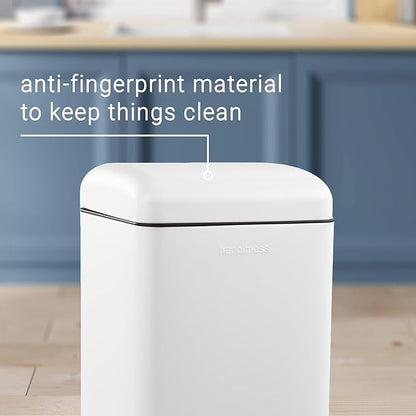 happimess HPM1007A Betty Retro 8-Gallon Step-Open Trash Can with Soft-Close Lid, Fingerprint Resistant, Modern, Minimalistic for Home, Kitchen, Laundry Room, Office, Bedroom, Bathroom, White