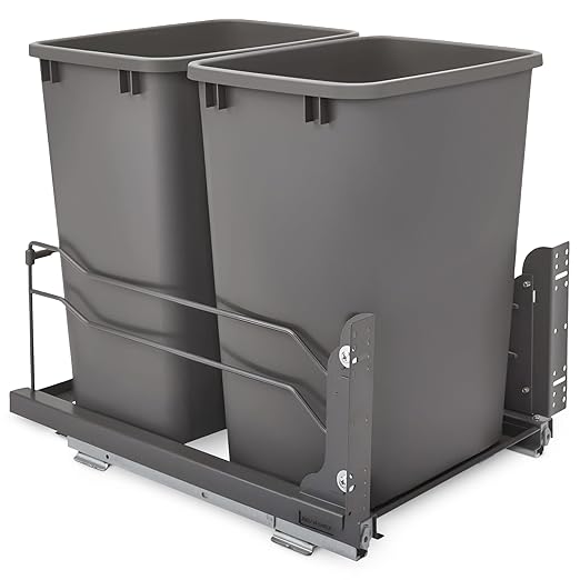 Rev-A-Shelf Double Pullout Trash Cans for Under Kitchen Cabinets 35 Quart 8.75 Gallon with Soft-Close Slides, 14.5" Min Opening, 53WC-1835SCDM-213