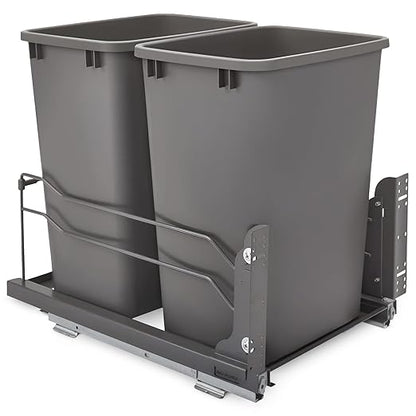 Rev-A-Shelf Double Pullout Trash Cans for Under Kitchen Cabinets 35 Quart 8.75 Gallon with Soft-Close Slides, 14.5" Min Opening, 53WC-1835SCDM-213