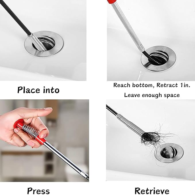 33 Inch Drain Snake Hair Drain Clog Remover, Flexible Grabber Claw Pick Up Reacher Tool - Gutter Cleaning Tools for Home Sink, Bathroom Tub,Drain, Toilet, Tight Spaces
