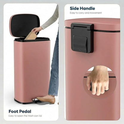 13.2 Gal Kitchen Trash Can, 50L Recycling or Garbage Bin, Brushed Stainless Steel Waste Basket, Soft&Quiet Close Dustbin, with Step-On Pedal, Removable Inner Bucket, for Home, Office, Living Room