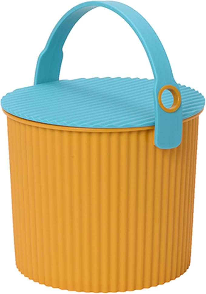 Hachiman Mini Bucket - 1.1 Gallon Heavy Duty Bucket with Lid and Handle - Hands-Free Filling - Easy to Stack and Store - Indoor Outdoor Use - 6.9" x 8.3" - Orange & Turquoise