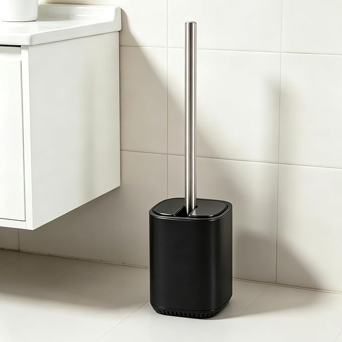 Toilet Brush and Holder Set Toilet Bowl Brush Stainless Steel Automatic Open lid Toilet Bowl Cleaner Brush Set Toilet Scrubber Kit Toilet Cleaning Brush for Bathroom