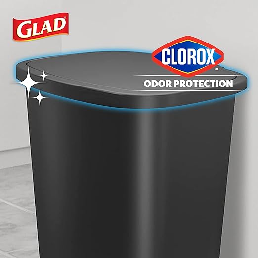 Glad 13 Gallon Trash Can with Clorox Odor Protection, 2 Pack | Plastic Kitchen Waste Bin | Hands Free with Step On Foot Pedal and Garbage Bag Rings, Charcoal
