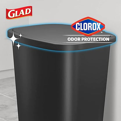 Glad 13 Gallon Trash Can with Clorox Odor Protection, 2 Pack | Plastic Kitchen Waste Bin | Hands Free with Step On Foot Pedal and Garbage Bag Rings, Charcoal