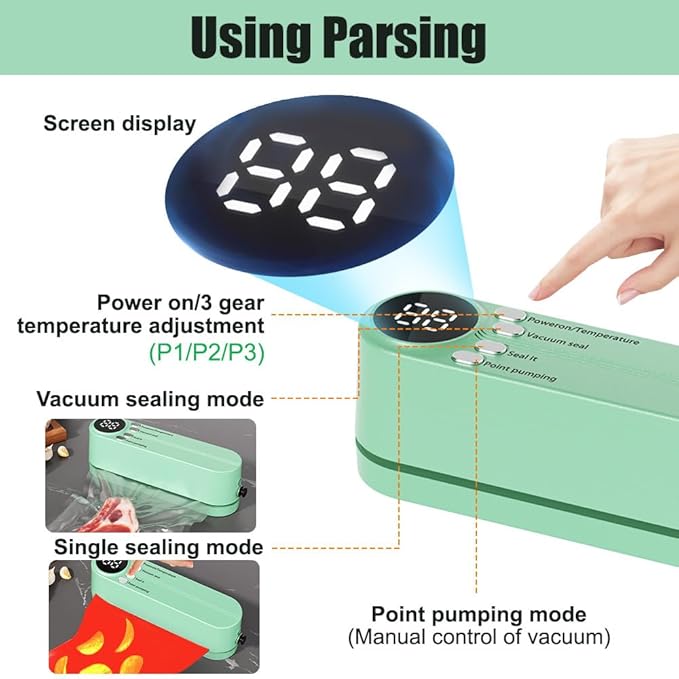 Mini Bag Sealer, Cordless Handheld Heat Vacuum Sealer with 3 Sealing Gears for Candies Snacks Food Storage