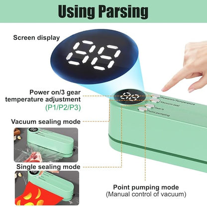 Mini Bag Sealer, Cordless Handheld Heat Vacuum Sealer with 3 Sealing Gears for Candies Snacks Food Storage