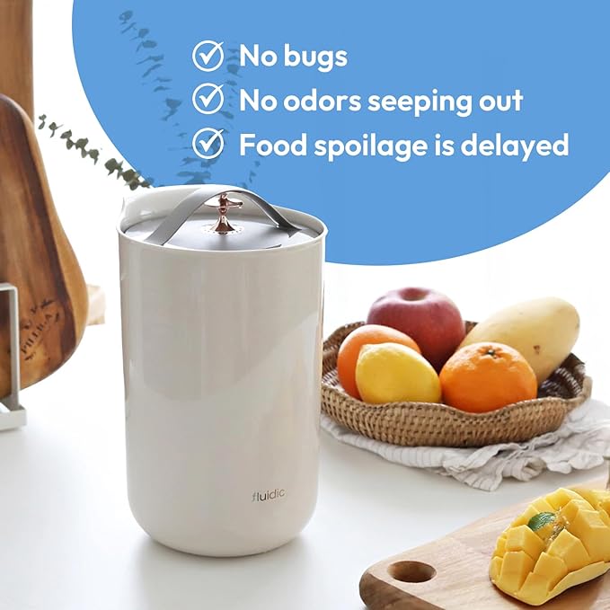 Carrotez Compost Bin for Kitchen Countertop, 0.8 Gallon (3 Liter) Small Food Waste Mini Compost Bin with Lid, Odorless Vacuum Seal, Stain Resistant - Beige