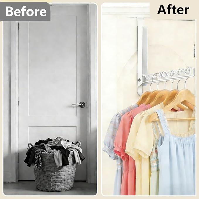Over The Door Drying Rack, Double Folding Portable Over The Door Hooks for Small Space, Laundry Bathroom Bedroom Travel Storage Drying 2 Pack, White