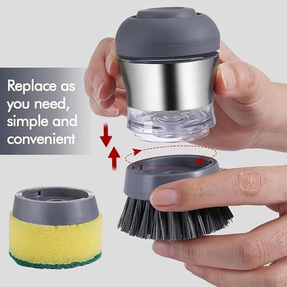 Stainless Steel Kitchen Soap Dispensing Dish Scrubber - Palm Brush for House Cleaning - Durable and Efficient Cleaning Tool (Pack of 1)