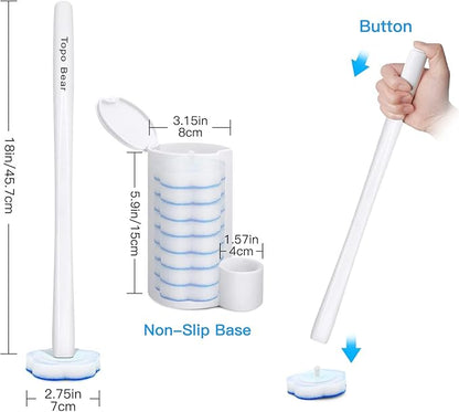 Topo Bear Disposable Toilet Brush Holder Set Toilet Wand (Pack of 2) Toilet Cleaner Scrubber with 24 Refills