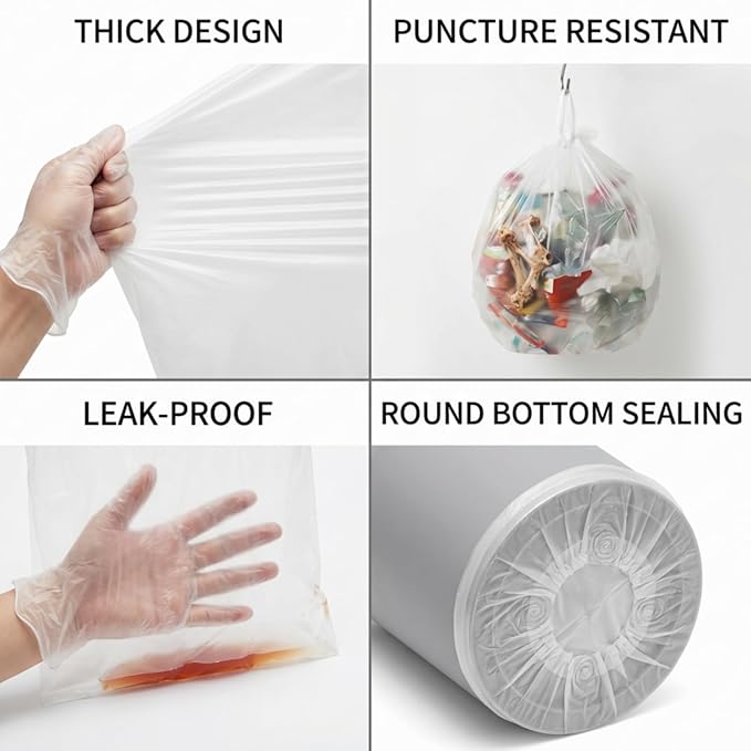 Tebery 300 Counts 8 Gallon Clear Small Garbage Bags Trash Bags, Wastebasket Bin Liners for Bathroom Bedroom Office Trash Can, 6 Rolls