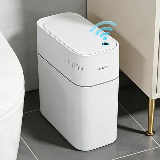 JUDRDO 3.5 Gallon Slim Automatic Trash Can for Bathroom,Touchless Diaper Trash Can with Trash Bag Auto-adsorption Technology,Motion Sensor Diaper Garbage Bins for Bedroom Office Kitchen Toilet