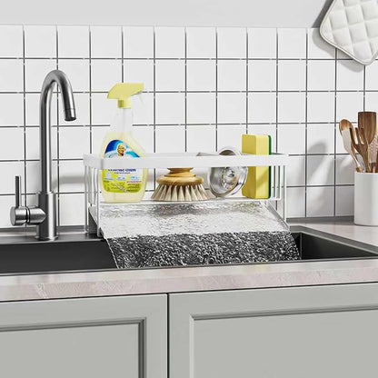 Kitchen Sink Caddy Organzier with Sponge Holder and Removable Drip Tray for Kitchen Sink, 304 Stainless Steel Organize for Sponge Soap Dish Brush Storage Accessories(White)